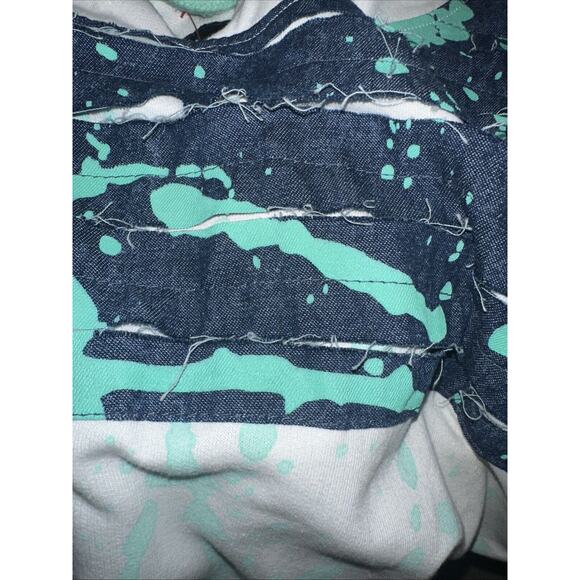 Encrypted Hooded Denim Blue White Shirt 90s Style Paint Splatter Design XL - Picture 4 of 8